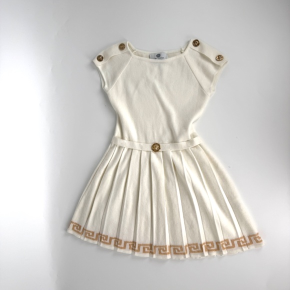 Authentic Young Versace Girls’ White Button Medusa Cap Sleeve Dress 7A - Picture 2 of 9